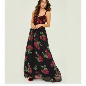 Altar'd State Black Maxi Dress with Red Rose Print